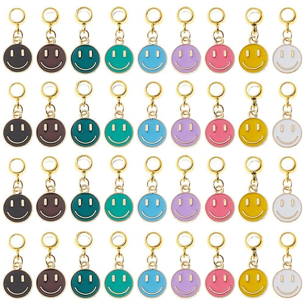 5866 54Pcs Alloy Enamel Pendants Smiling Face Charms Colorful Flat Round